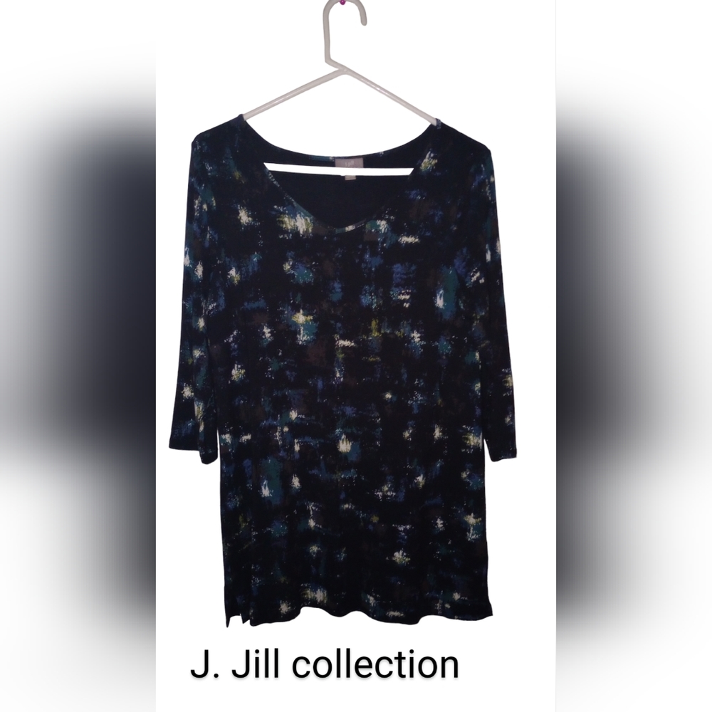 J. Jill collection Wearever Back/Blue Abstract Tunic Top women's stretch Sz S